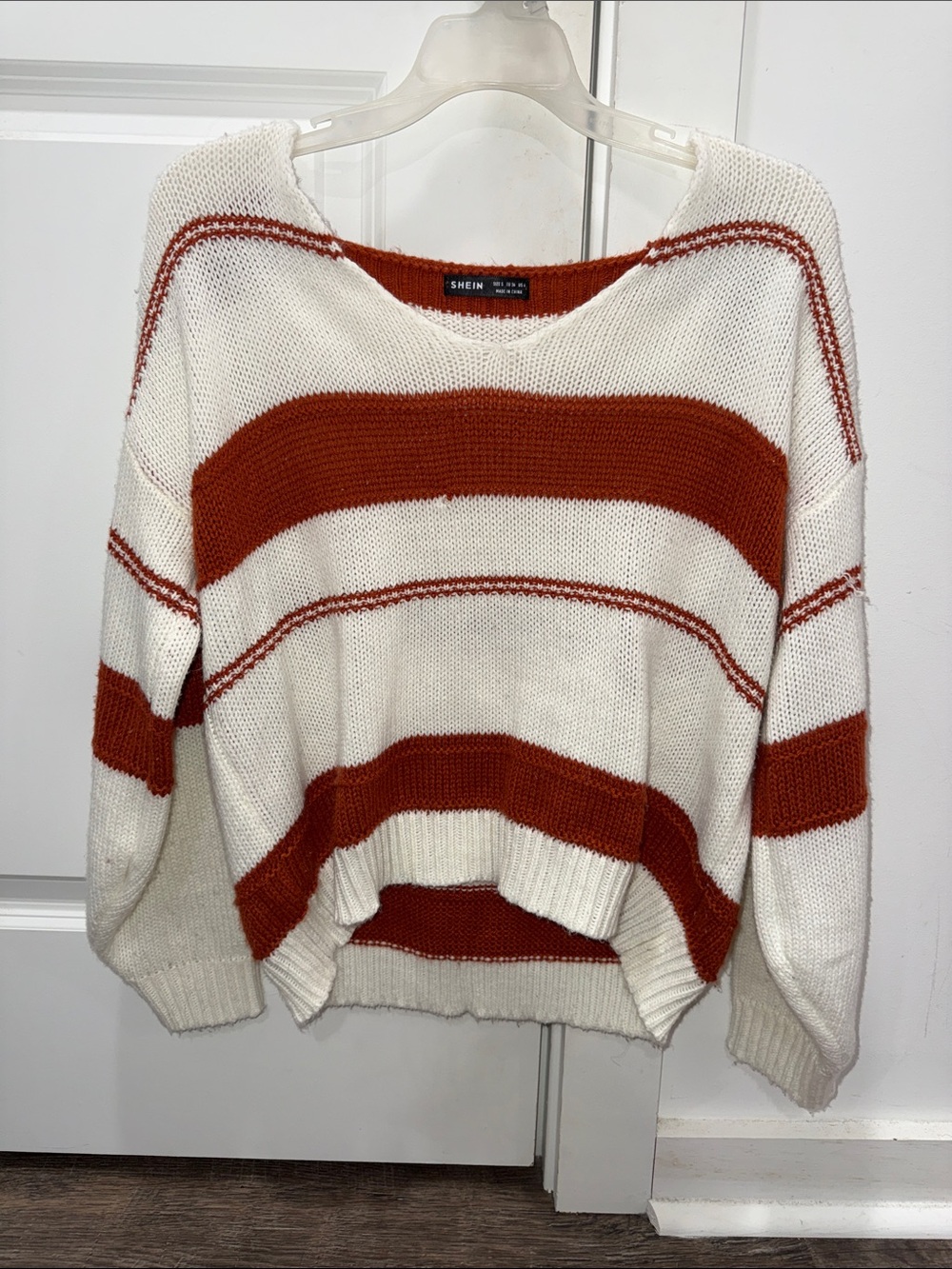 SHEIN Cream & Rust Oversized Striped Crewneck Sweater
